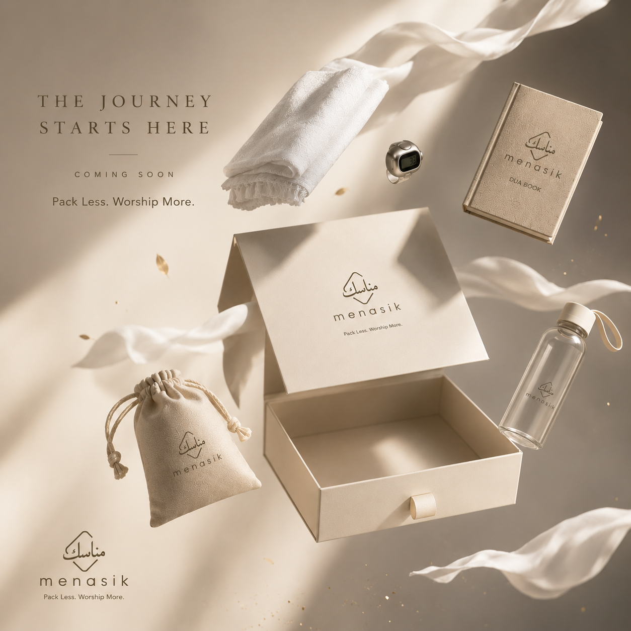 Menasik premium Umrah kit — beautifully curated essentials for your sacred journey